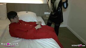 Young latex teen gets fucked at fetish party in hotel