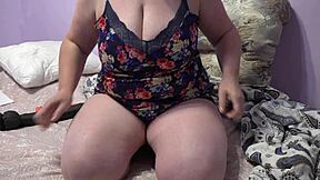 Hairy pussy masturbation session with bouncing tits and ass