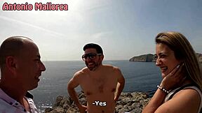 Gay couple seduces horny wife for public threesome in Spain