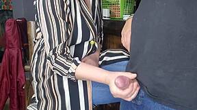 My stepmother gives me a great blowjob after work