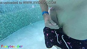 Public pool solo pleasure: hairy gay guy's steamy session