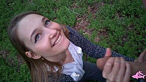 Asian nympho gets covered in cum in hot forest scene