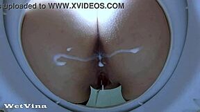 Anal enema with a dirty twist: pee in the toilet bowl