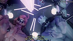 3D animated cosplay in bound and gagged threesome