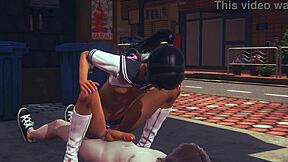 Asian sissy boy gets hard cock in her ass