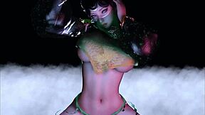 Beautiful woman with large breasts enjoys the VIP treatment in this 3D animated video