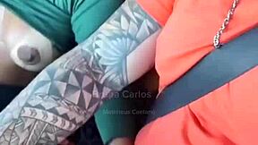 Young wife gets fucked in car while her husband watches
