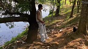 Bisexual guy goes for a hike and masturbates outdoors