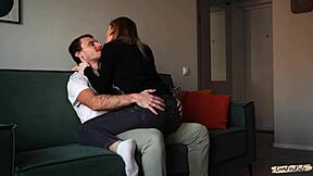 Beautiful neighbor in tight jeans tempted me to have sex with me
