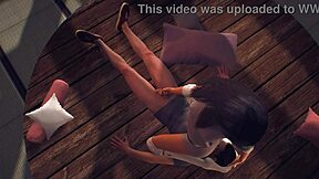 Beautiful anime style video of femdom face sitting during yoga class