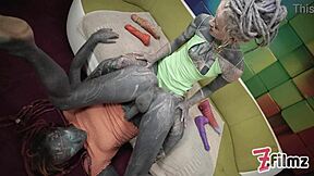 Skinny tattooed sissy gets her ass stretched and fucked