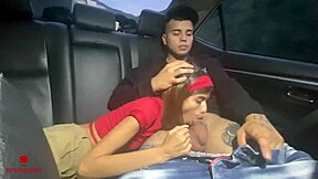 Big black cock gets Italian job in family car