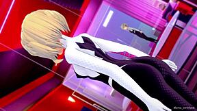 Adult cartoon of Spider Gwen in hotel room action
