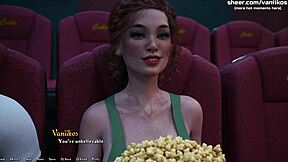 Redhead gets blown and creampied in public cinema