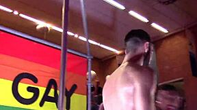 Gay men with beards having sex on a stage