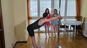 Teaching pole dance to my two students leads to threesome