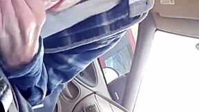 Gay couple having fun with a morning blowjob in a car