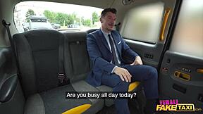 Lucky guy gets a free ride and blowjob from sexy taxi driver