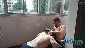 Gay Brazilian Dorn's inked body in hardcore sex scenes