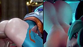 Juno and Kiriko in a steamy Overwatch-inspired scene