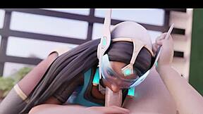 Beautiful anime CGI Symmetra in a hot scene in the hentai game