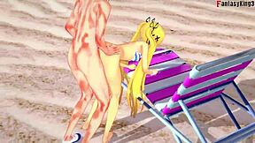 3D adult cartoon of Marie Rose in beach sex adventure