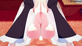 3D cartoon of a busty maid in steamy POV sex