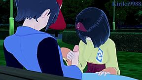 Animated hentai with Iris and Erika in a hardcore scene
