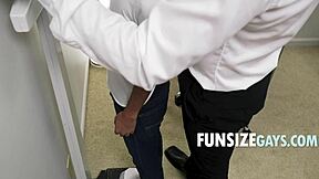 A gay doctor examines a tiny patient at the clinic