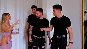 Double penetration with two big cocks in gangbang scene with deepthroat and domination