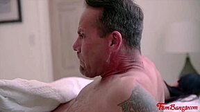 Stepdaughter’s forbidden encounter with her old stepdad’s friend in the oven room