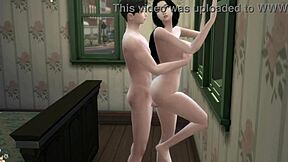 Beautiful young woman with large breasts in 3D cartoon having sex
