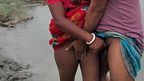Gay amateurs have sex beside a river