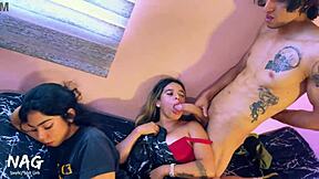 Skinny Latina gets pounced by a big cock man