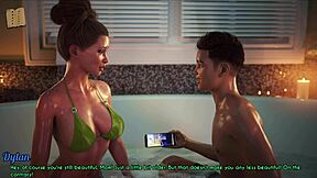 A wife and stepmother relax together in a hentai game walkthrough