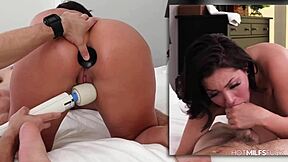 Brace-faced Latina MILF breaks celibacy with wild porn shoot