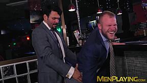 Gay businessmen have rough sex and enjoy blowjobs with cum