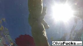 Olivia Austin enjoys a hot summer in the pool