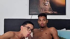 Skinny twink gets dominated by a black ladyboy lover
