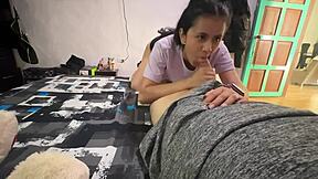 Petite Latina teen gets her pussy dripping with cum