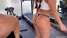 Muscular and curvaceous bodies sweating and aroused at the gym