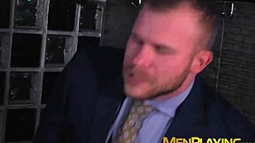 Gay businessmen have rough sex and enjoy blowjobs with cum