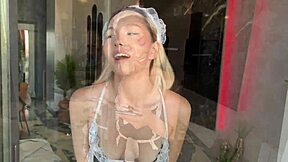 A beautiful blonde cleaner masturbates and has anal sex in a bedroom