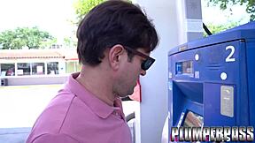 Mature woman with an hourglass figure has sex with a man she met at the gas station