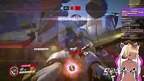 Vtuber Lewdneko's naughty playtime in Overwatch with a spanking treat