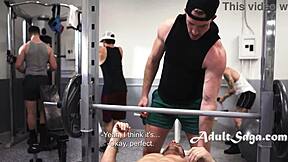 Gay gym jocks have a hot and steamy bareback sex scene