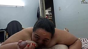 POV wife gives her husband a messy blowjob