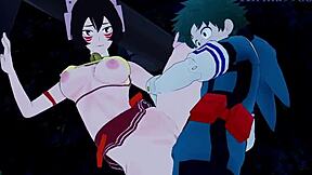 3D animated porn with Shino, Mei, and Izuku from MHA