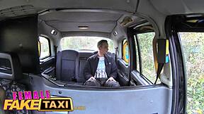 Hot brunette gets lucky with a fake taxi driver