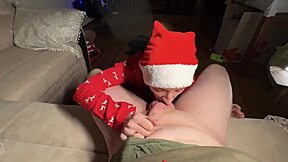 Stepmother's surprise deepthroat leads to intense Christmas creampie